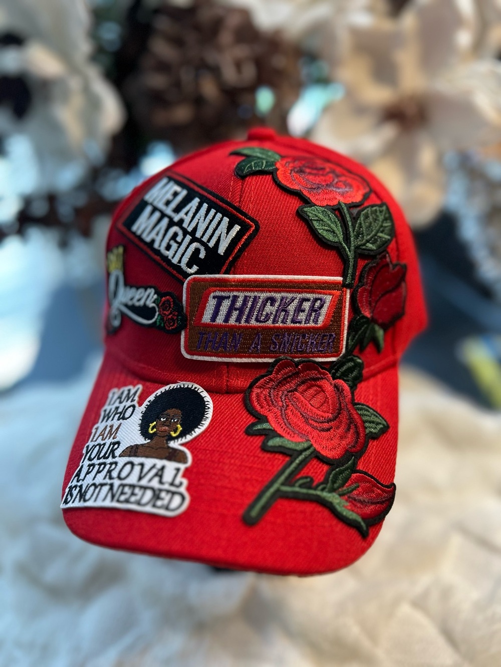 Red Embroidered Patch Baseball Cap - Statement Patches
